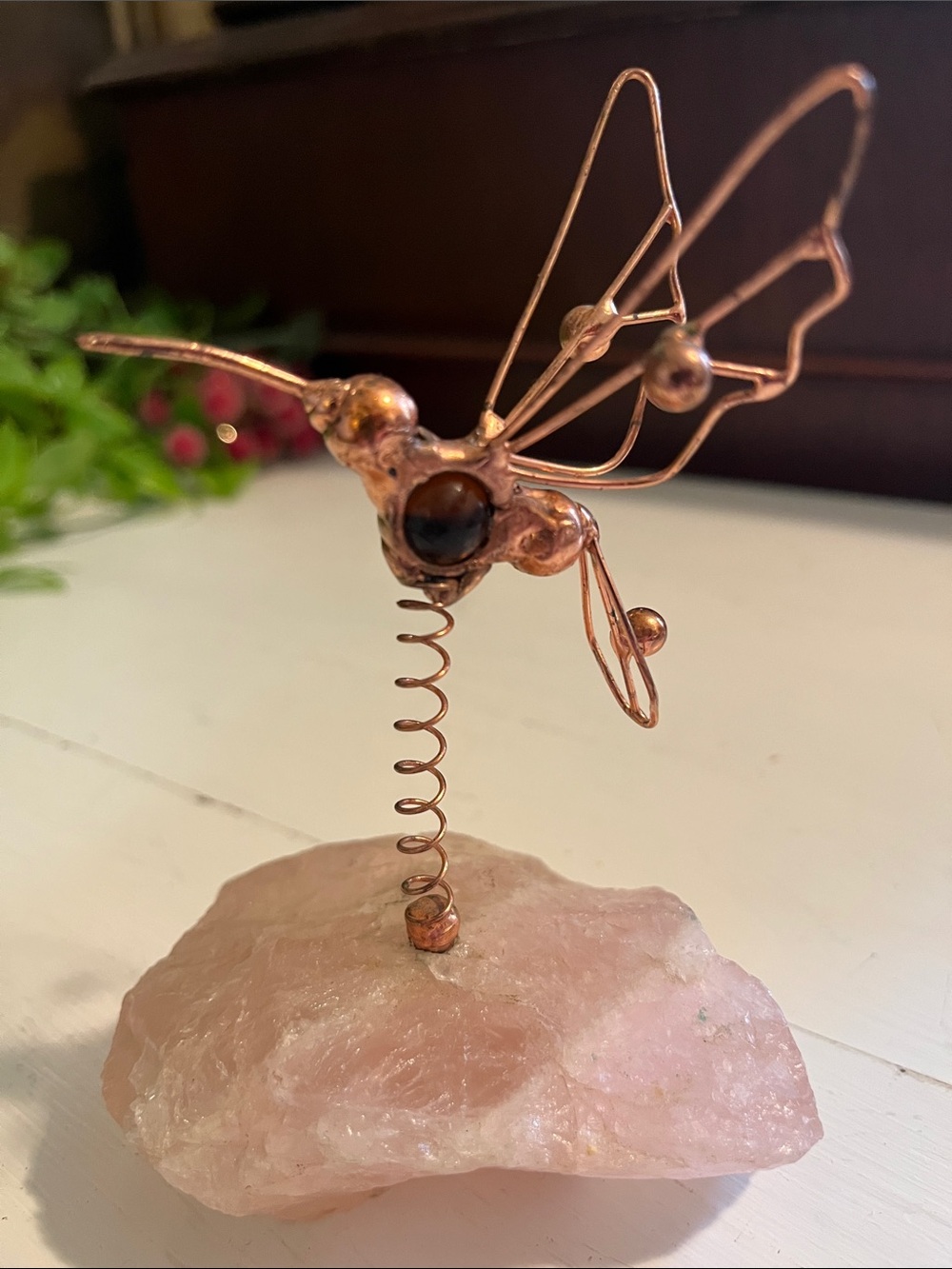 Hummingbird Copper Bird Art Pnk Salt Statue Sweet Decor Glass Ball Handmade